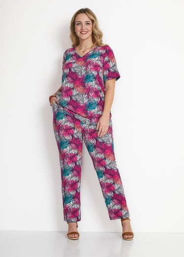 Tunique ample mi-longue en tissu crêpe Vert/Fuchsia