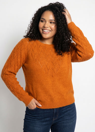 Pull doux uni col rond maille fantaisie Caramel