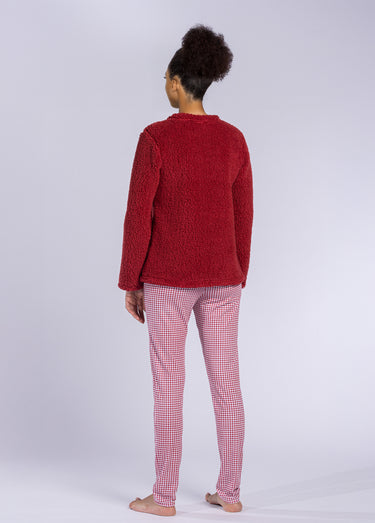 Pyjama chaud manches longues sherpa Bordeaux/Carreaux