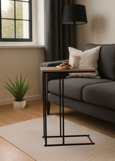 Table d'appoint métal bois, forme épurée Bois Clair
