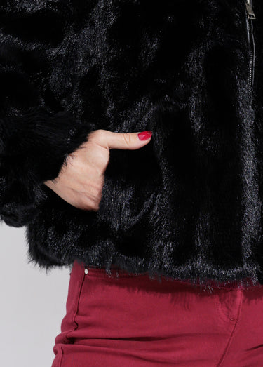 Blouson col montant en fausse fourrure Noir