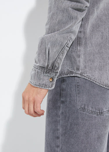 Chemise en denim épais délavé Gris