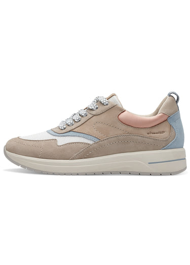 Baskets cuir suédé empiècements fantaisie Beige