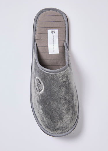 Chaussons mules velours, logo brodé Gris