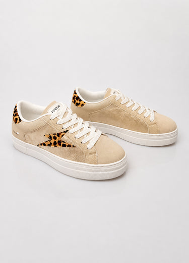 Baskets métallisées léopard détail éclair Beige Leopard