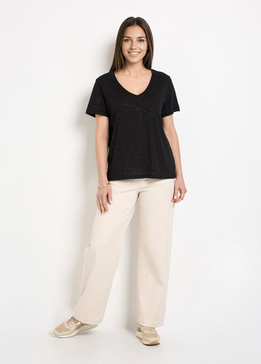 T-shirt maille pailletée manches courtes Noir