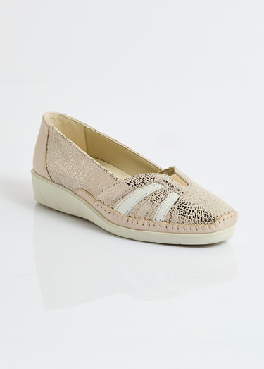Mocassins compensés souples largeur confort cuir Taupe