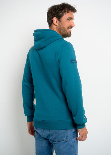 Sweat à capuche demi zip manches longues Bleu Petrole