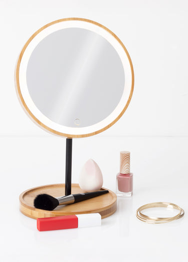Miroir bambou LED, pivotant sur pied Bambou / Noir