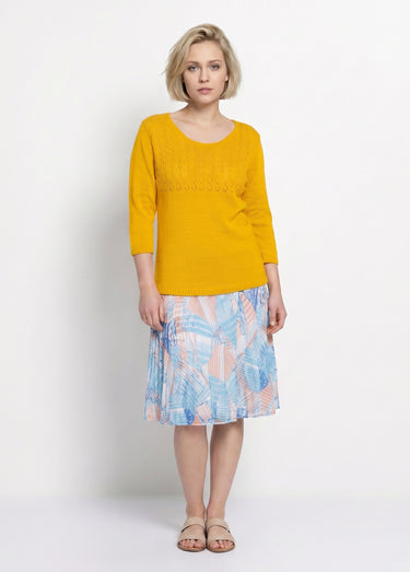 Pull manches 3/4 ajouré Jaune