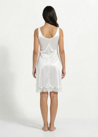 Fond de robe satiné antistatique et dentelle Blanc