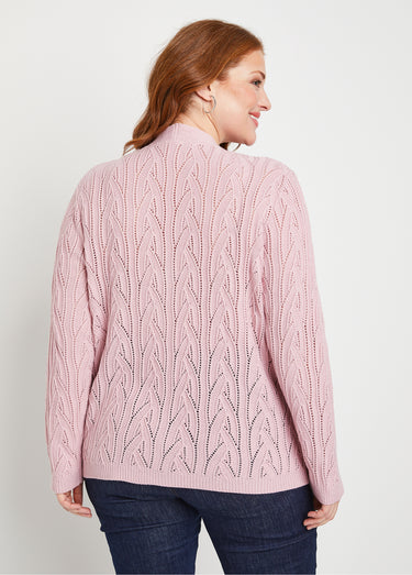 Gilet court boutonné ajouré Rose