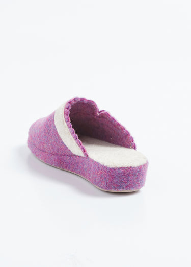 Chaussons mules en feutre, détail fleur Parme