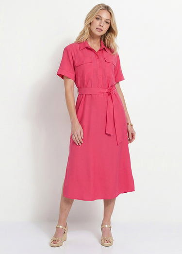 Robe chemisier longue manches courtes Framboise