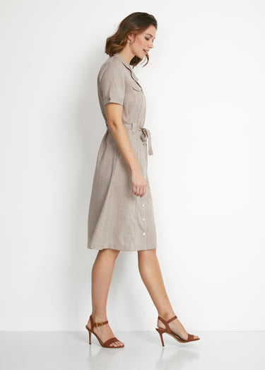 Robe-chemisier mi-longue coupe droite Beige