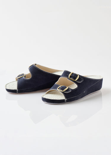 Mules confort grande largeur à boucles Marine