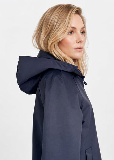Trench court déperlant, capuche amovible Marine