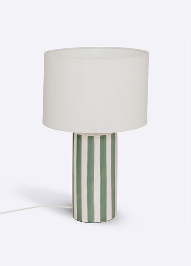 Lampe à poser, pied en céramique rayée Vert