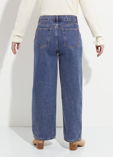 Jean cropped coupe large et taille haute Bleu Fonce