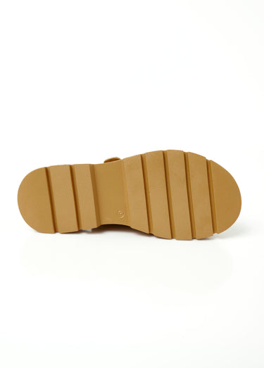 Sandales compensées effet daim à boucles Camel