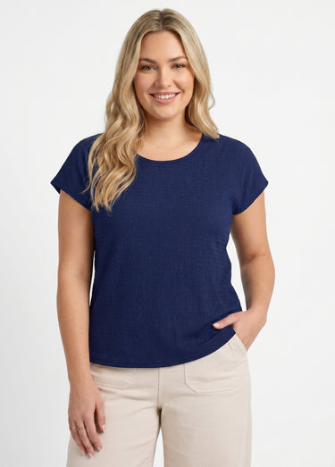 T-shirt manches courtes uni ou imprimé fleurs Uni Marine