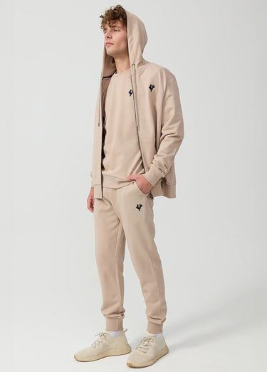 Sweat shirt zippé à capuche, kangourou Beige