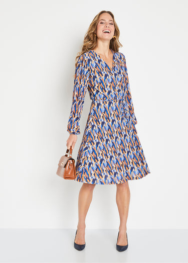 Robe courte cache-coeur imprimé feuillage Bleu/Marron
