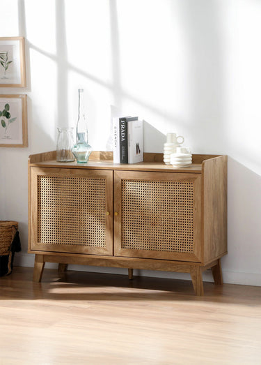 PALMO Buffet 2 portes en cannage rotin Bois Clair