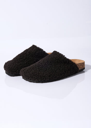 Mules en fourrure façon laine bouclée Noir
