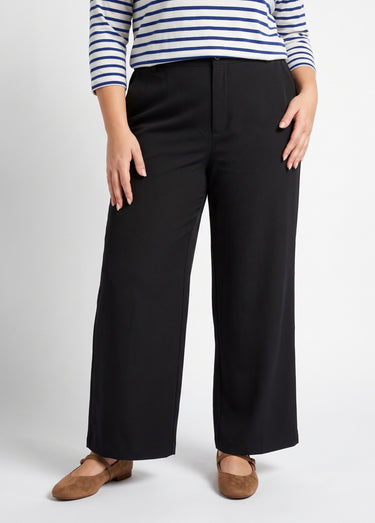 Pantalon large fluide taille élastiquée Noir