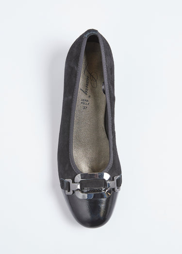 Ballerines cuir suédé et verni, à talon Noir