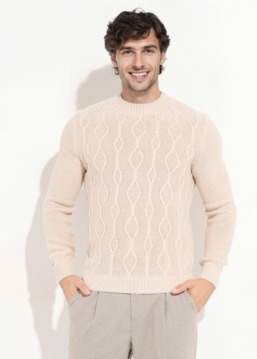 Pull irlandais chaud avec laine col rond Ecru