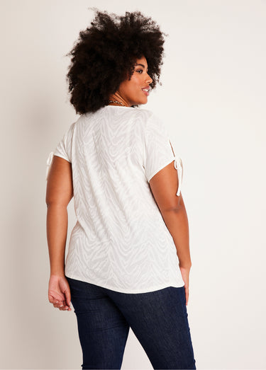 T-shirt long ample col V Ecru