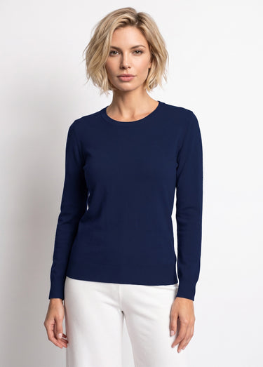 Pull laine mérinos manches longues Marine