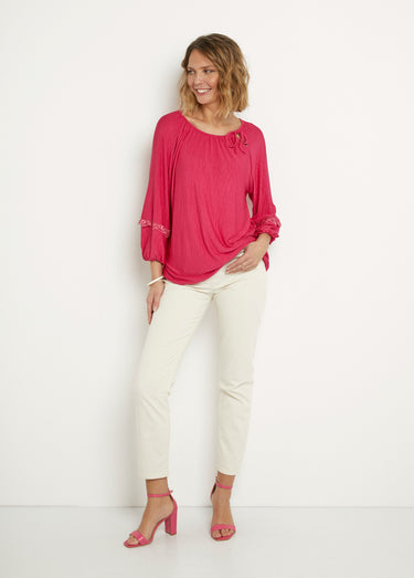Tunique fluide, col rond avec liens Fuchsia