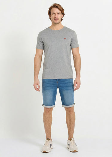 T-shirt col rond brodé manches courtes Gris Chine
