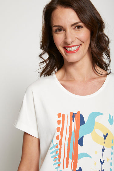 T-shirt motif manches courtes kimono Aqua/Jaune
