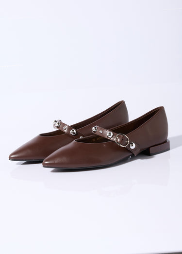 Ballerines pointues à rivets, style rock Marron