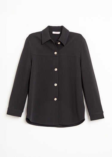 Surchemise boutonnée maille crêpe unie Noir