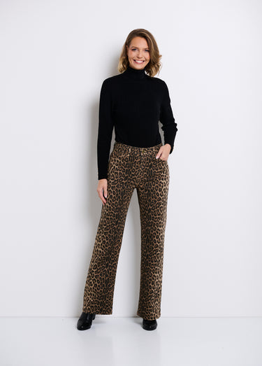 Jean 5 poches droit motif léopard Leopard