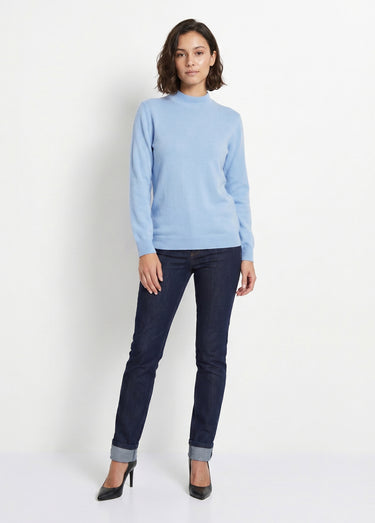 Pull chaud col montant avec laine et angora Bleu