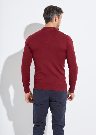 Pull coupe ajusté fine jauge col polo Bordeaux