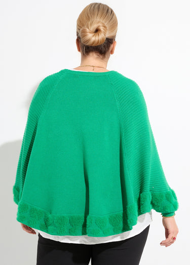 Poncho cape maille coeurs et col rond Vert Vif