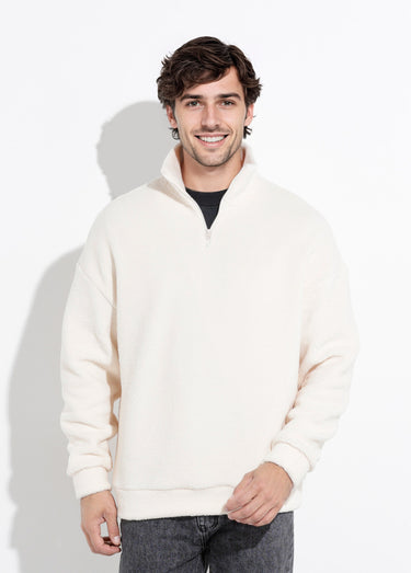 Sweat chaud en polaire col montant zippé Beige