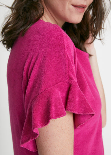 Peignoir de bain coton uni zippé Fuchsia