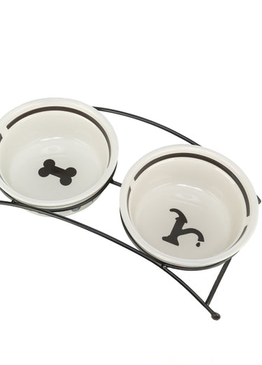 Set gamelles céramique + support métal Blanc / Noir