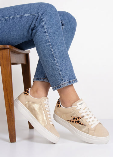 Baskets métallisées léopard détail éclair Beige Leopard