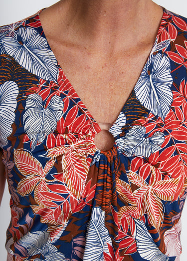 Tee-shirt long col V effet drapé Orange/Marine
