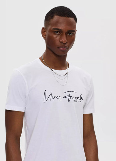 T-shirt col rond à message signature Blanc