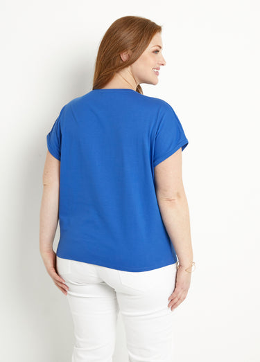 T-shirt coton uni sequins manches courtes Bleu Dur